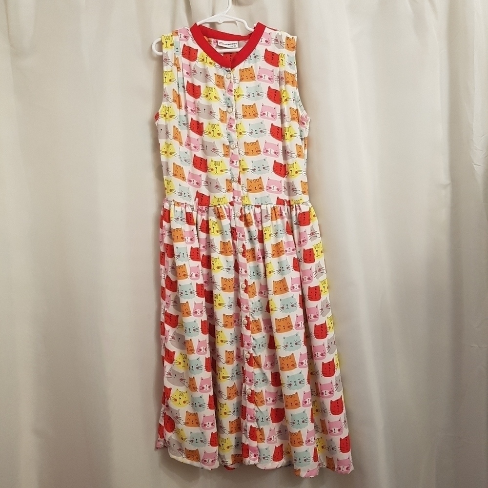 Peppermint girls size 12-13 years 95 cm long dress size cat design EUC
